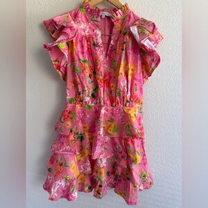 Just Bellina Pink Floral Ruffle Mini Dress Size S 100% Cotton